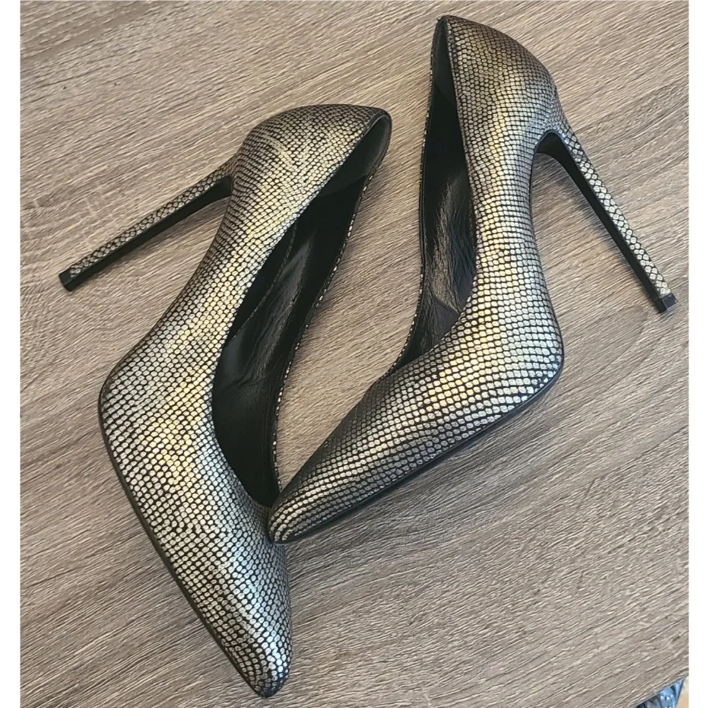 SAINT LAURENT Metallic Snake-Effect Leather Pumps Heels Size 9.5 | YSL